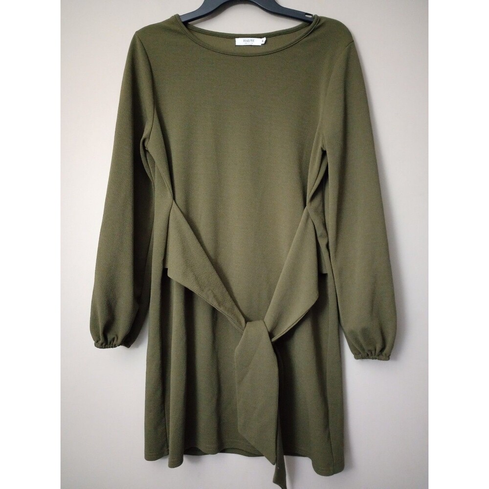 Haute Edition Olive Green Shift Dress Built In Tie Waist Detail Size Medium